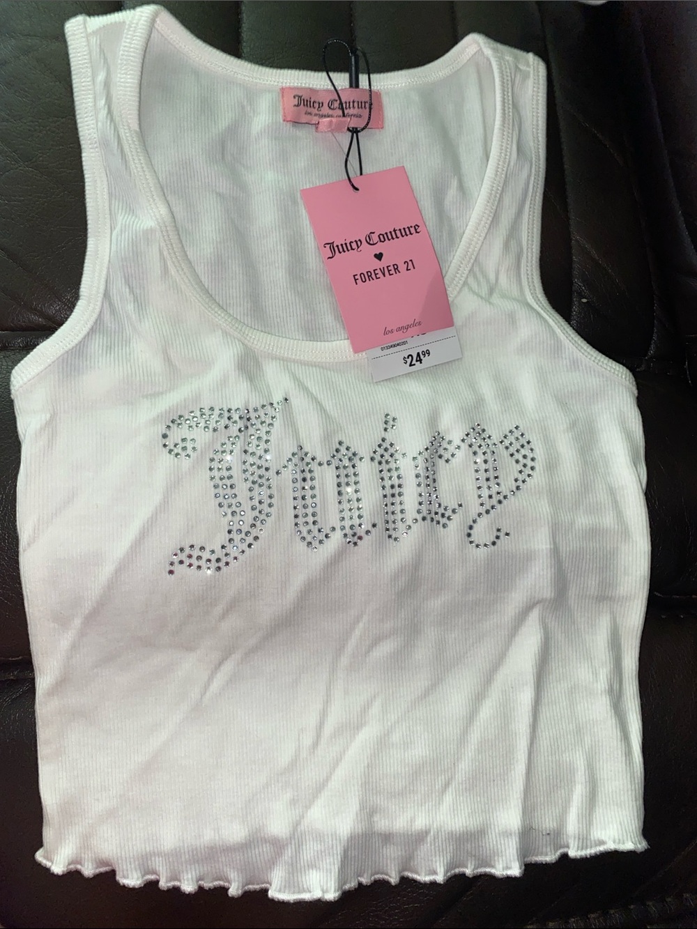 Juicy Couture Forever21 White Ribbed Tank with Rhinestone Script